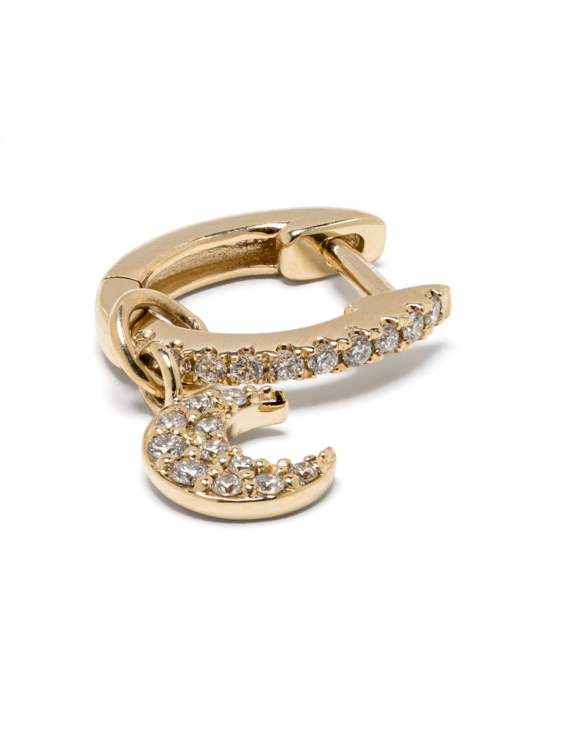 14k Yellow Gold Sapphire Moon Hoop Earring