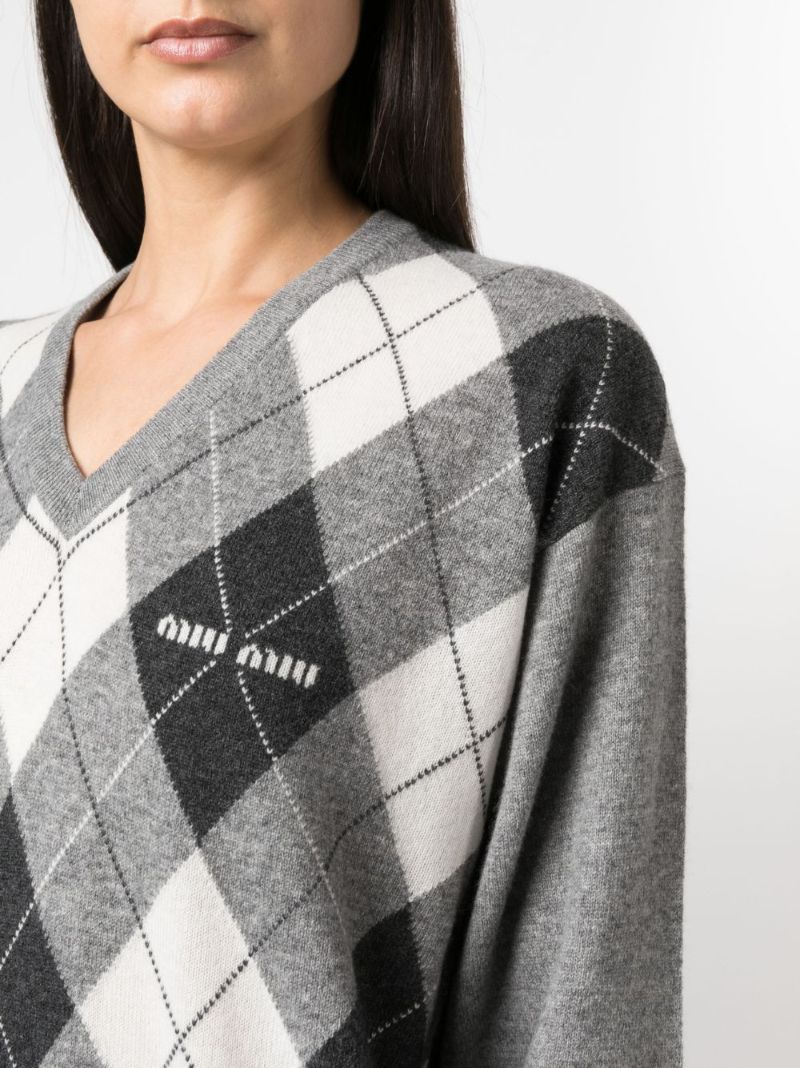 Grey Argyle Cashmere Sweater