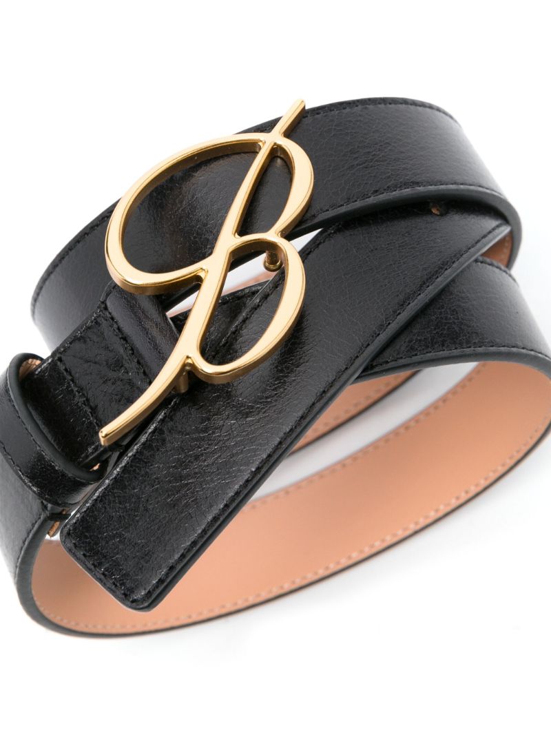 Black Logo Buckle Leather Belt