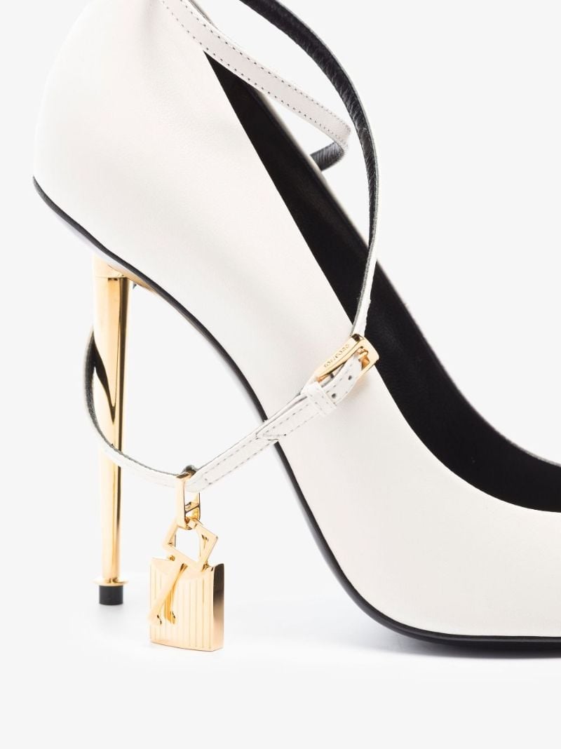 White 105 Padlock Leather Pumps