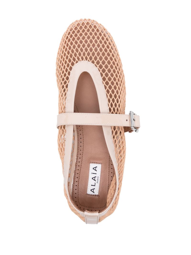 Neutral Fishnet Leather Ballet Pumps