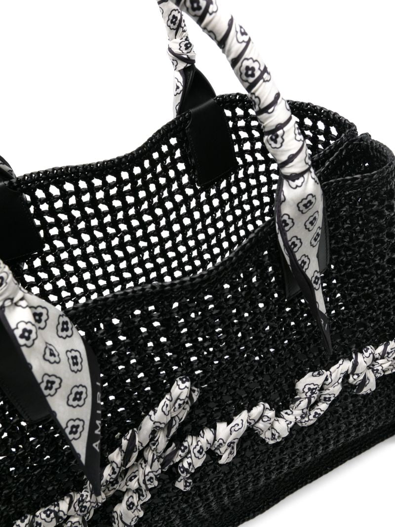 Black Logo-appliquÃ_x0083_© Raffia Tote Bag
