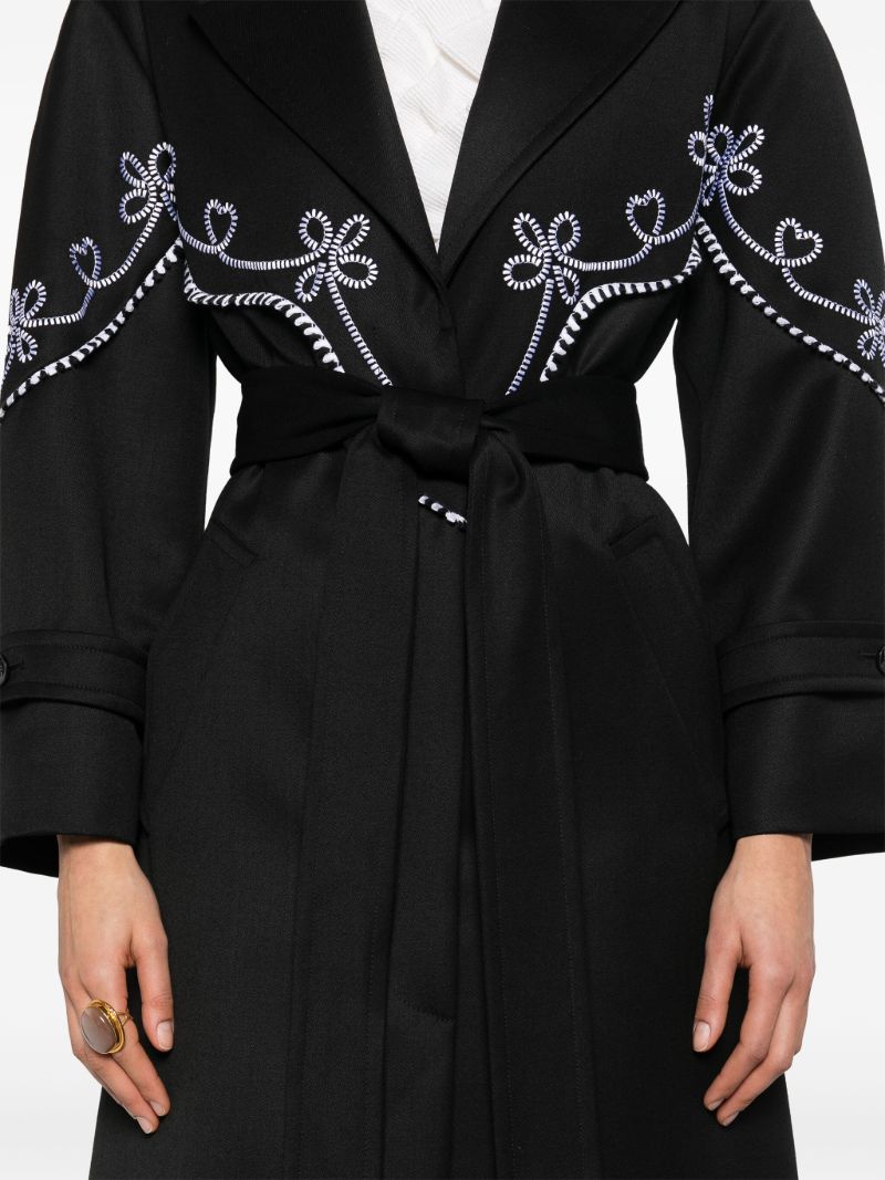 Black Floral-embroidered Wool Coat