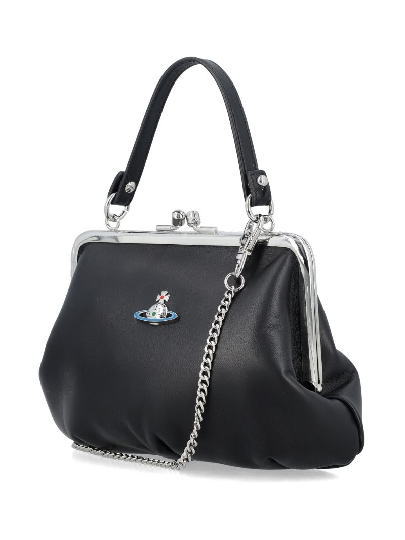 Black Granny Frame Leather Tote Bag