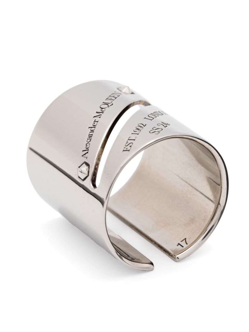 Silver-tone Identity Tag Logo-engraved Ring
