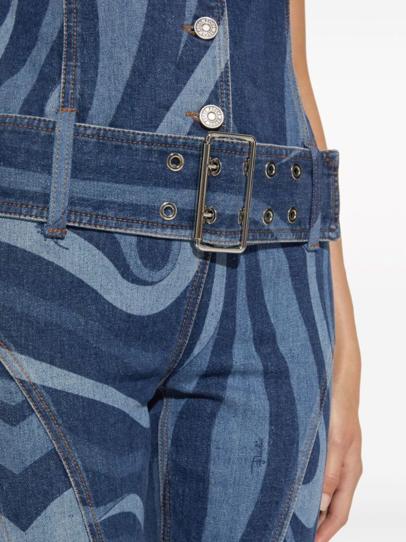 Blue Marmo-print Denim Jumpsuit