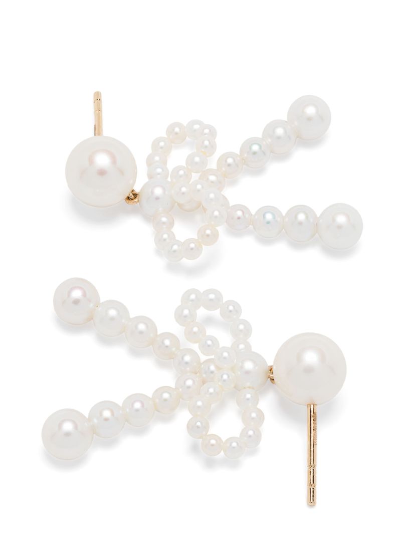 14k Yellow Gold Bow Pearl Earrings
