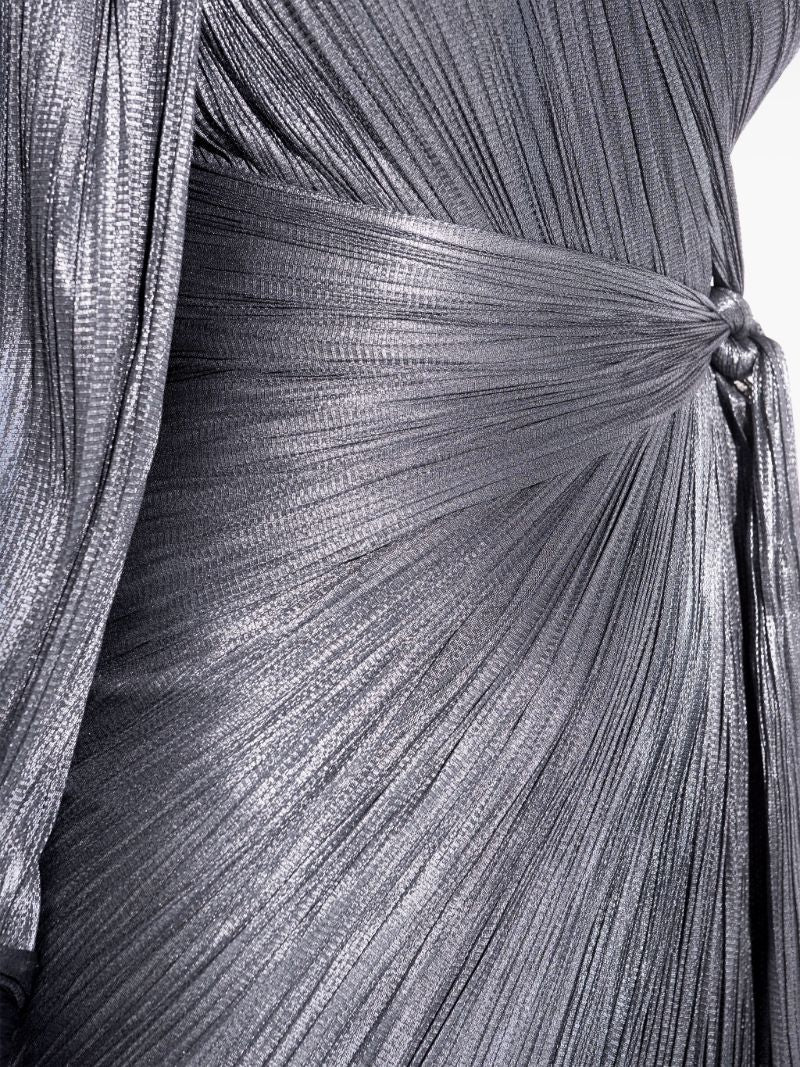 Silver-tone Palmer Asymmetric PlissÃ_x0083_©-tulle Gown