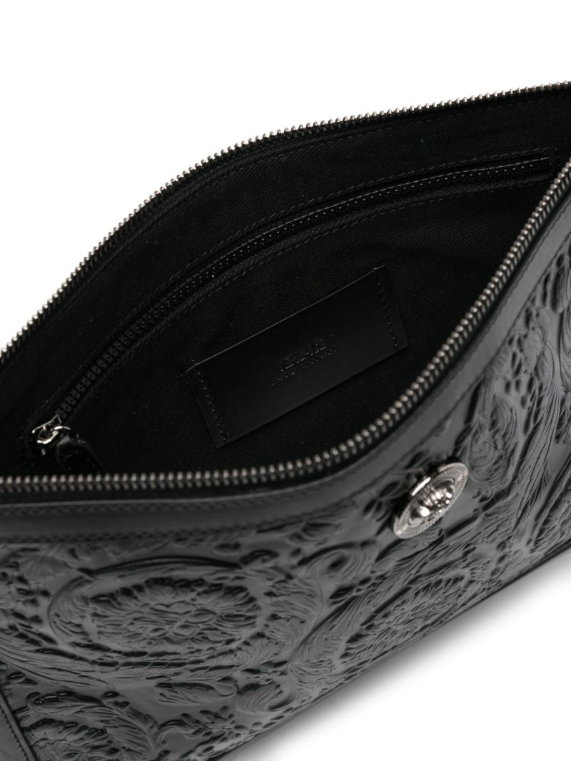 Black Barocco-embossed Leather Clutch Bag