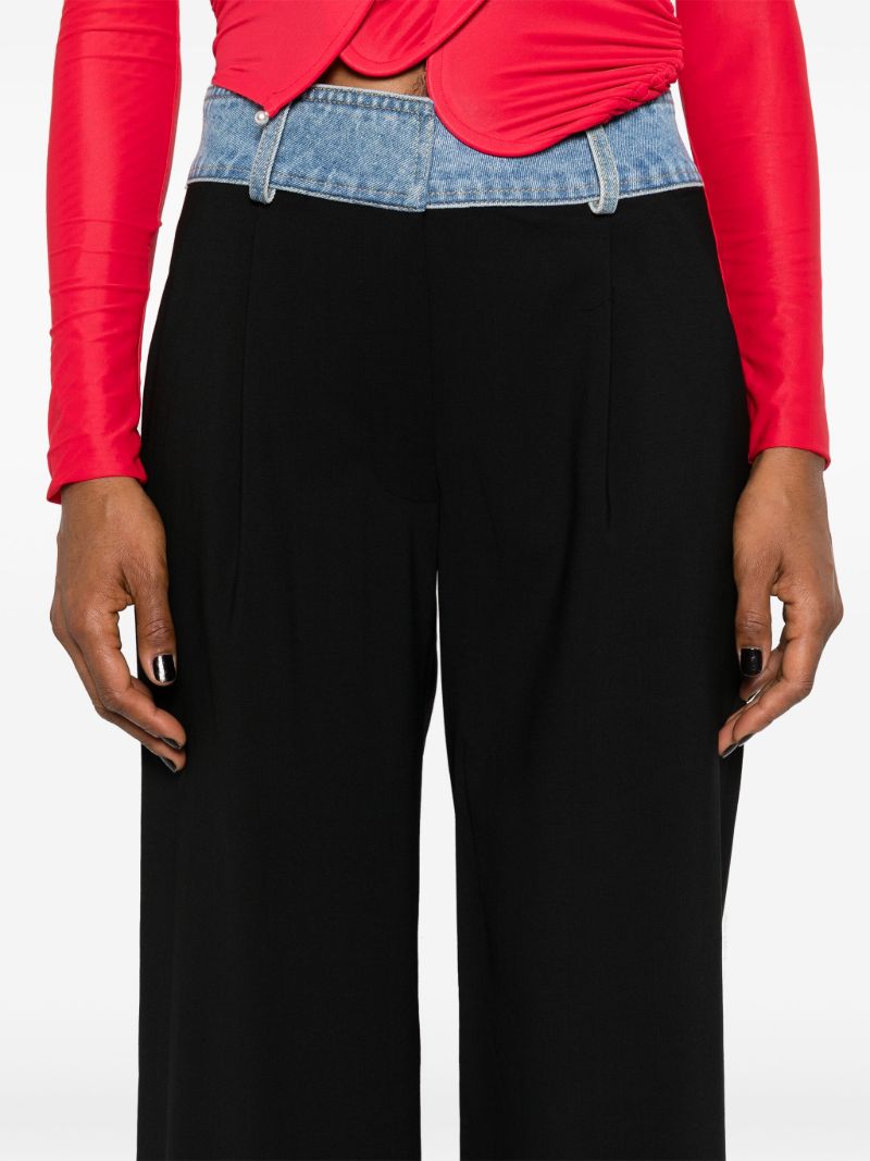 Black Deconstructed Wool Palazzo Pants
