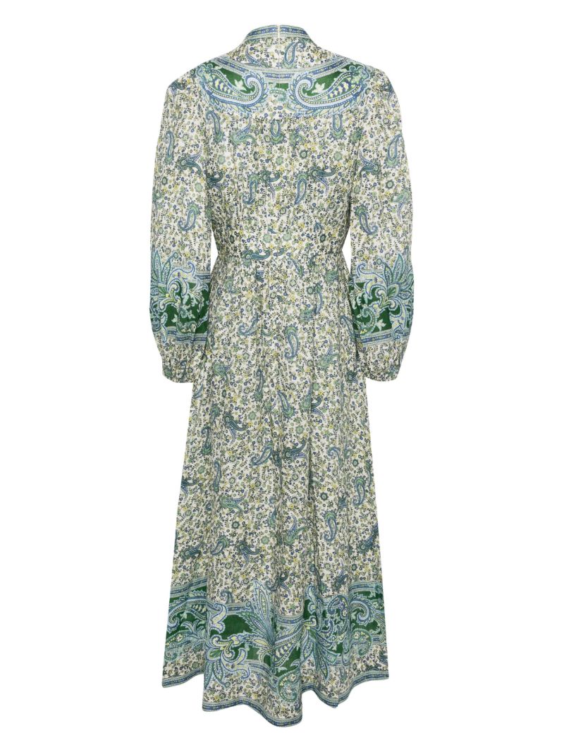Green Paisley-print Linen Shirt Dress