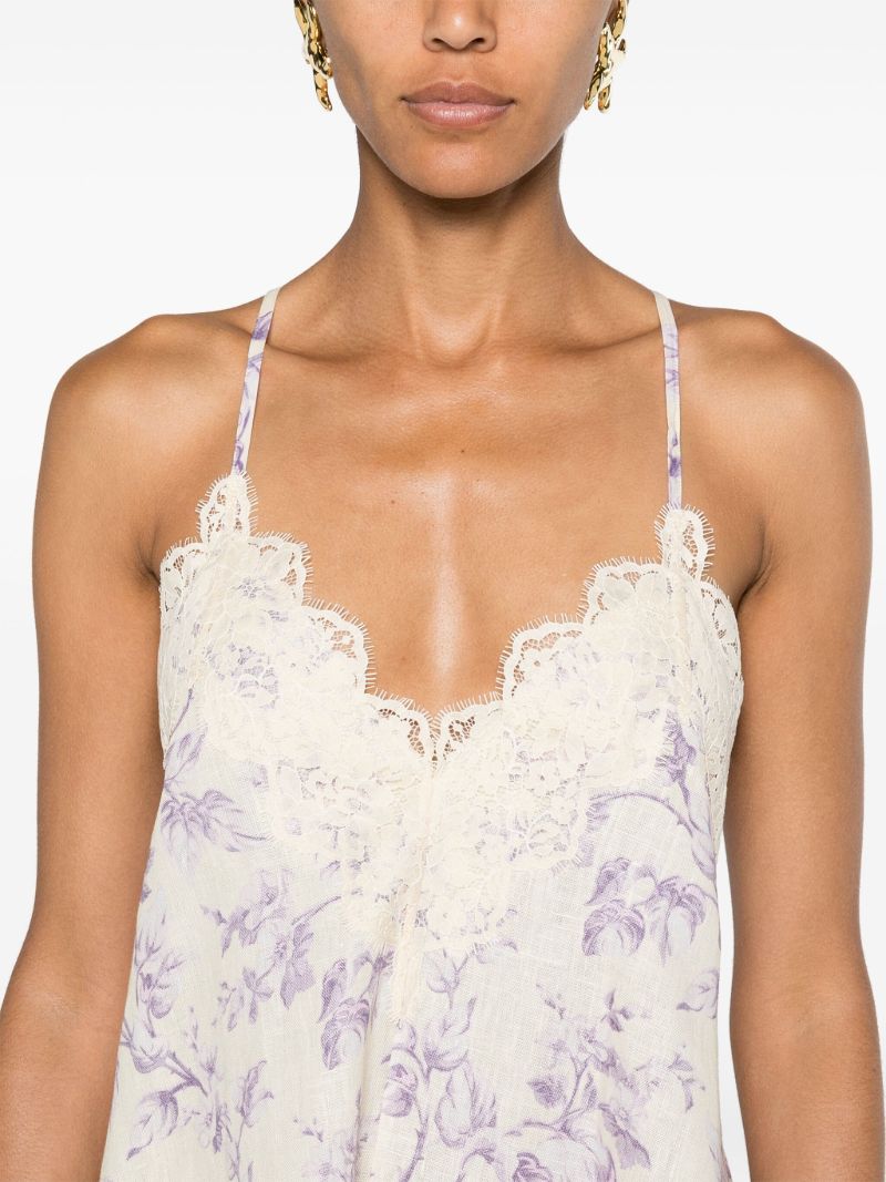 Light Yellow and Lilac Floral Linen Dress