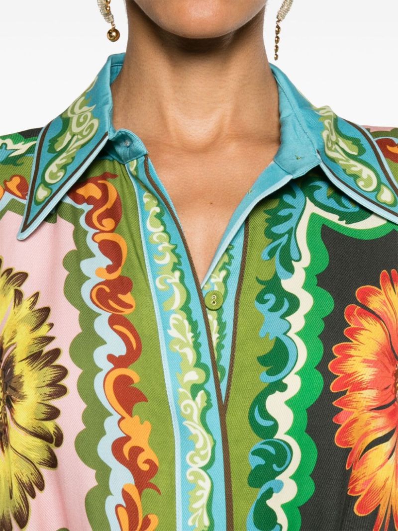 Green Disco Daisy Shirt Dress