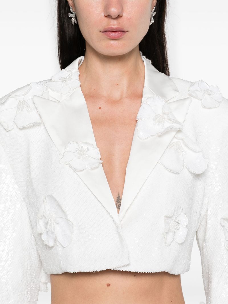 White Floral-appliquÃ_x0083_© Cropped Blazer
