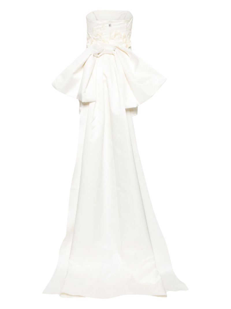 Neutral Floral-appliquÃ_x0083_© Taffeta Dress