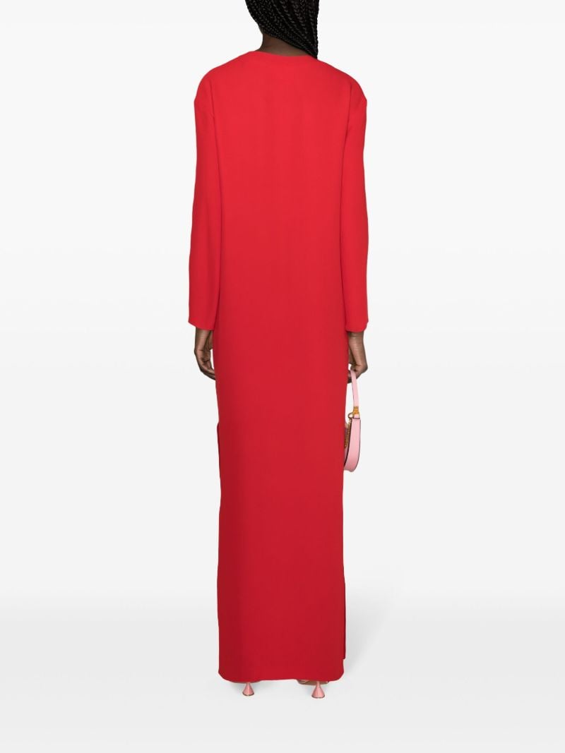 Red V Gold Detail Crepe Maxi Dress