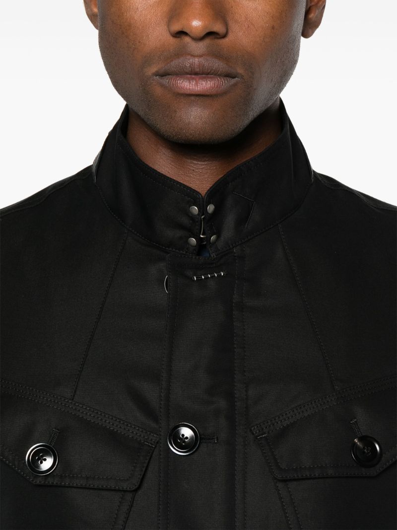 Black Leather-trim Single-breasted Jacket