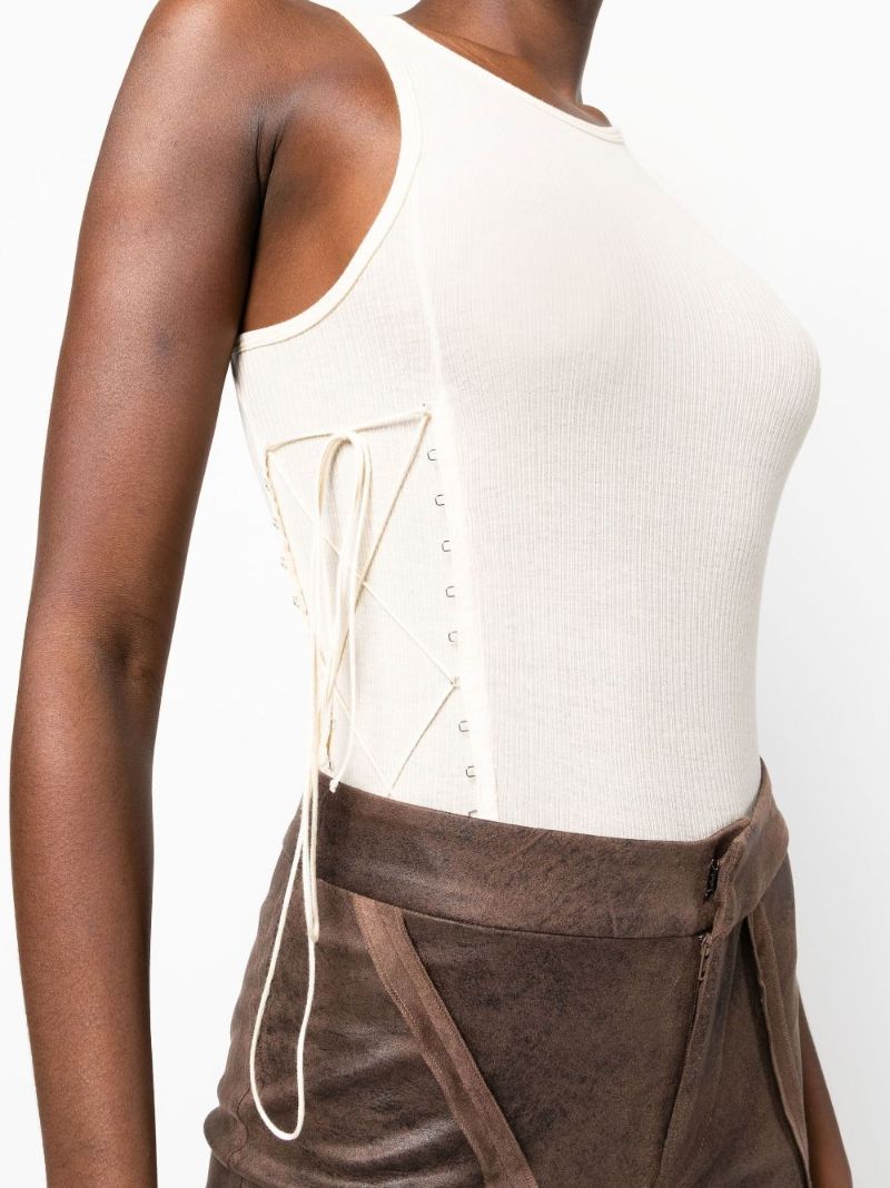 White Lace-up Organic Cotton Bodysuit