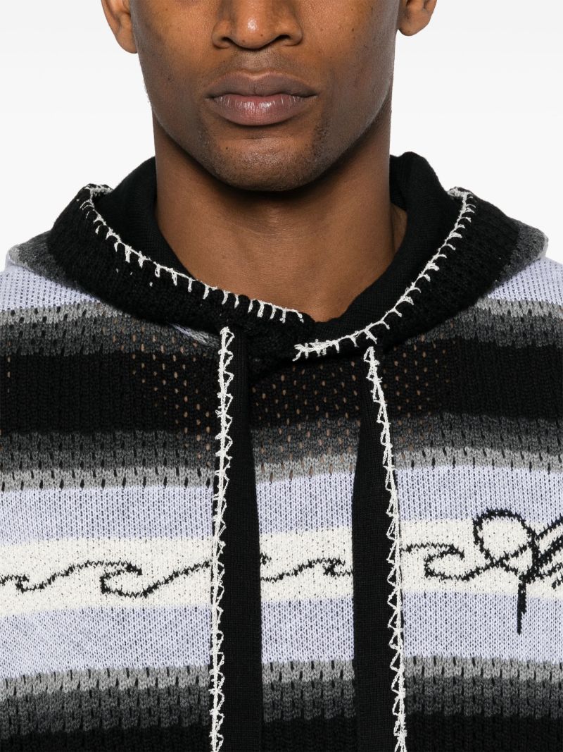Black Striped Knit Hoodie