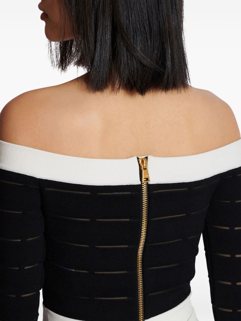 Black Off-shoulder Cropped Cardigan