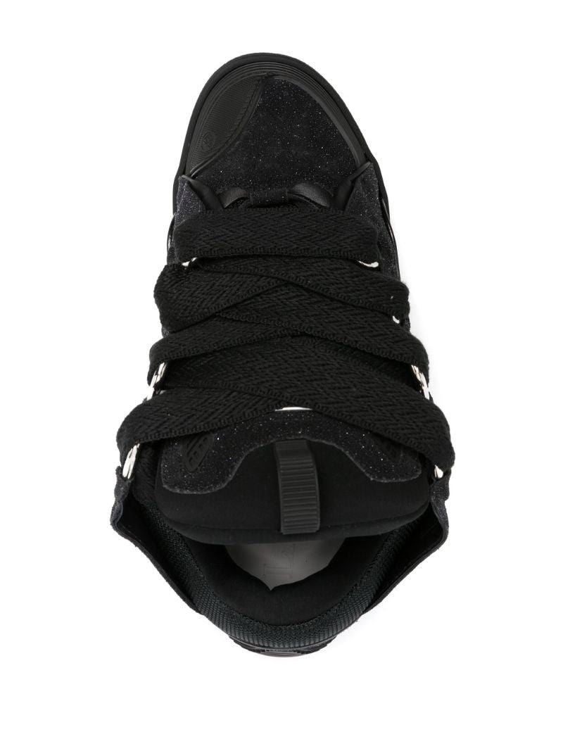 Black Curb Glitter Leather Sneakers