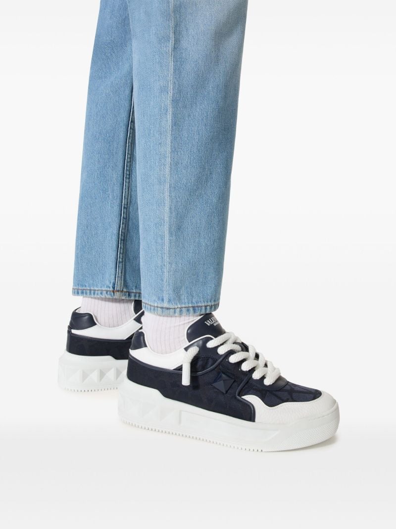 Blue One Stud Leather Sneakers