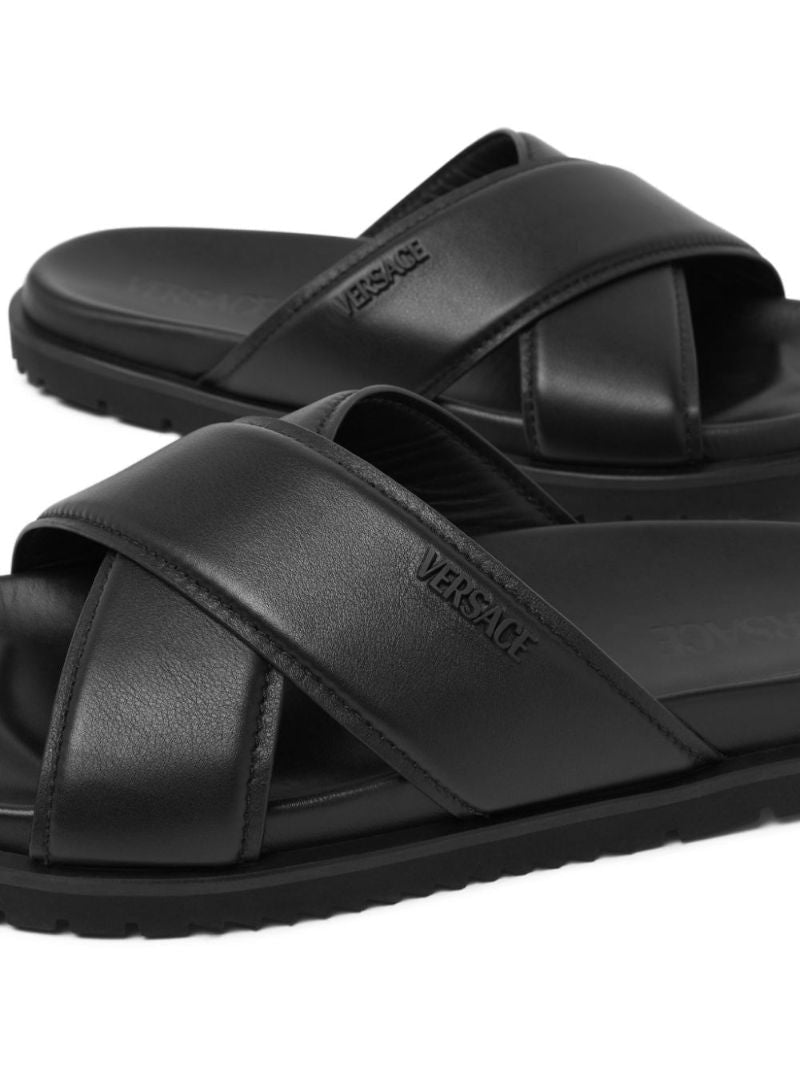 Black Crossover Leather Slides