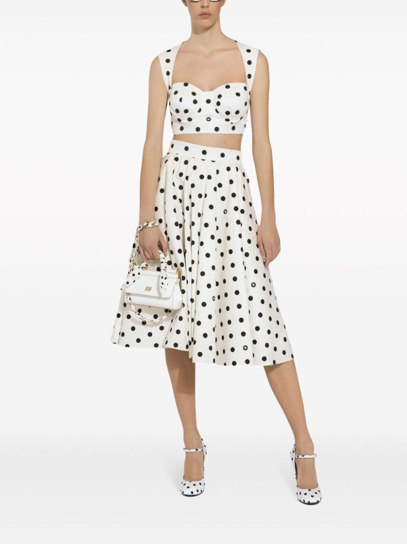 White Polka Dot Flared Skirt