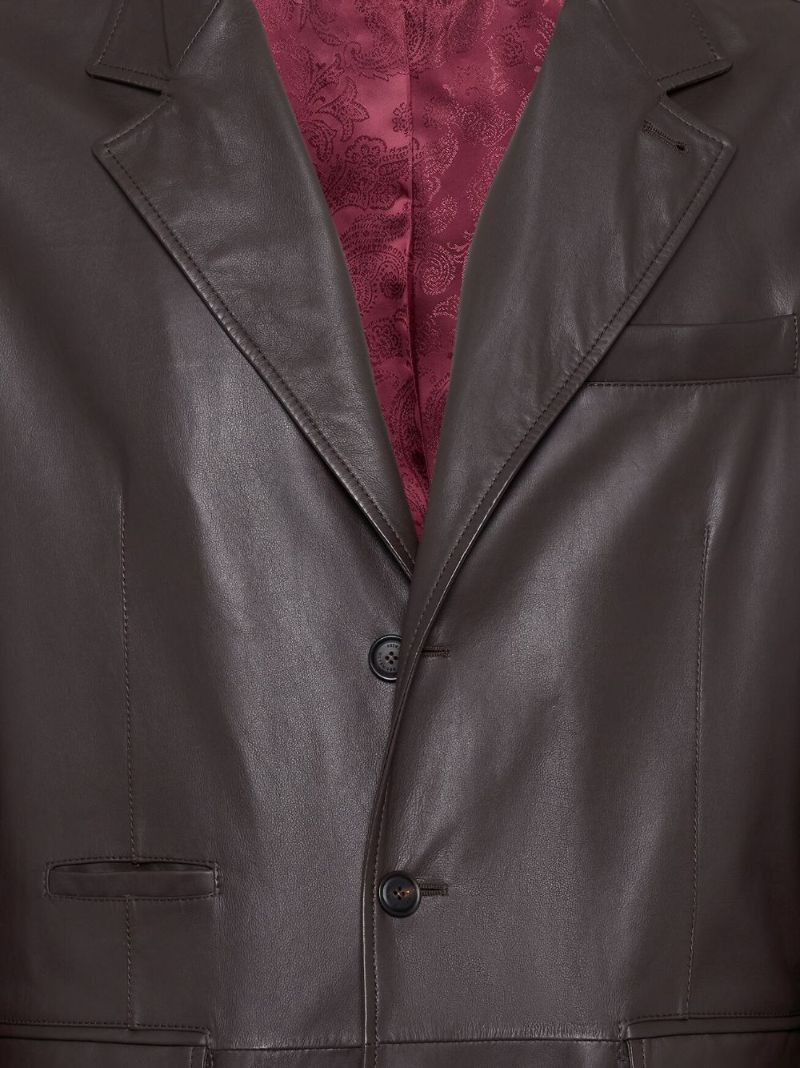 Brown Single-breasted Leather Blazer