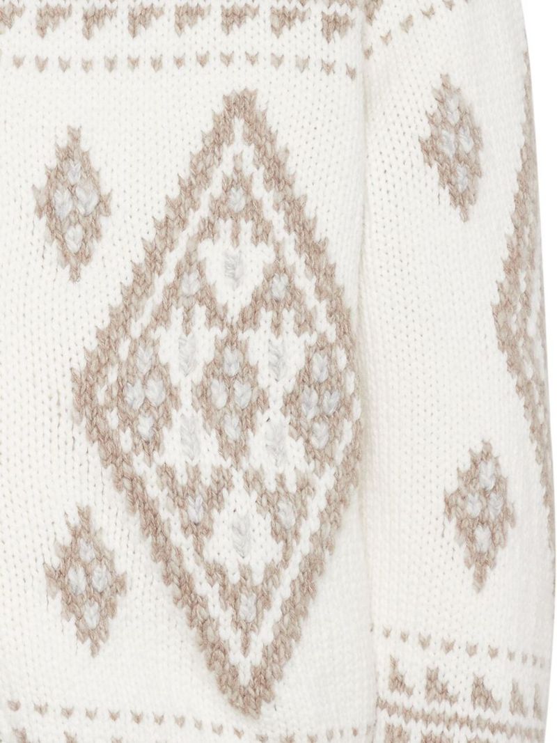Neutral Intarsia-knit Zip-up Cardigan
