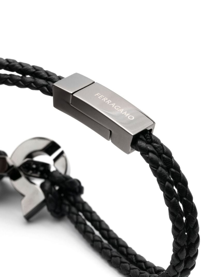 Black Gancini Plaque Leather Braided Bracelet