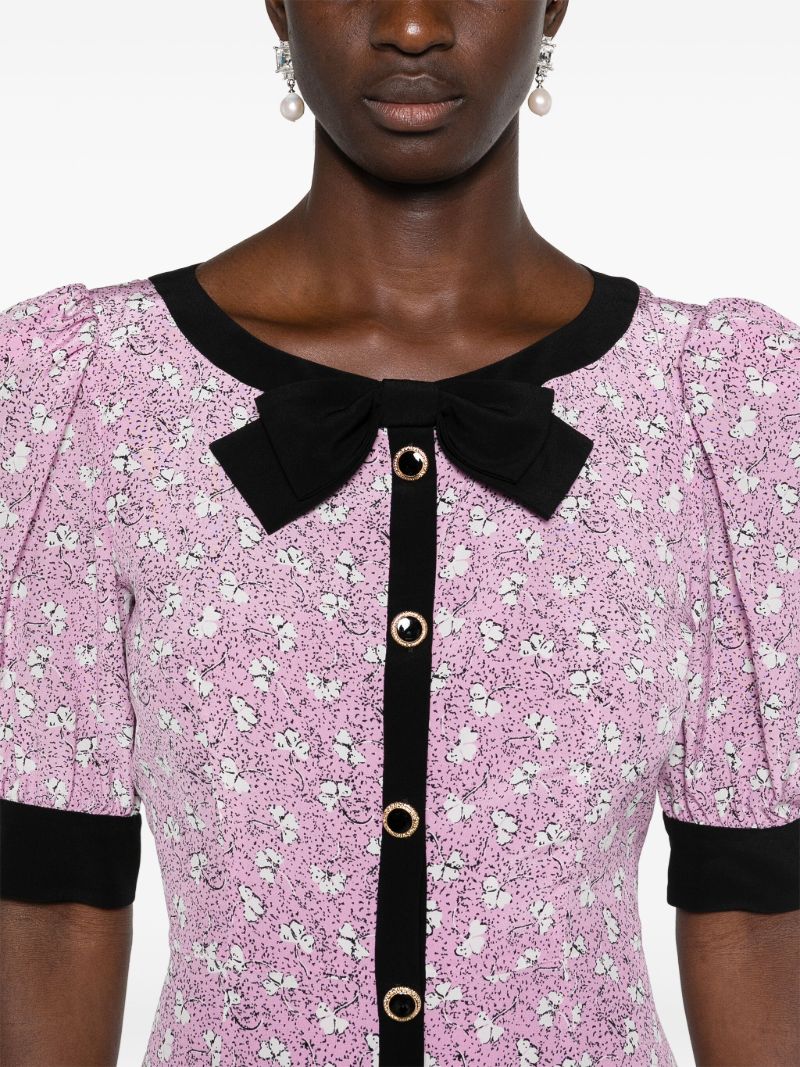 Pink Clover-print Silk Mini Dress