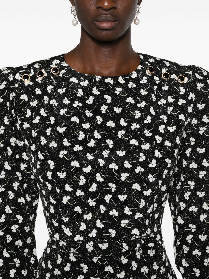 Black Clover-print Silk Mini Dress