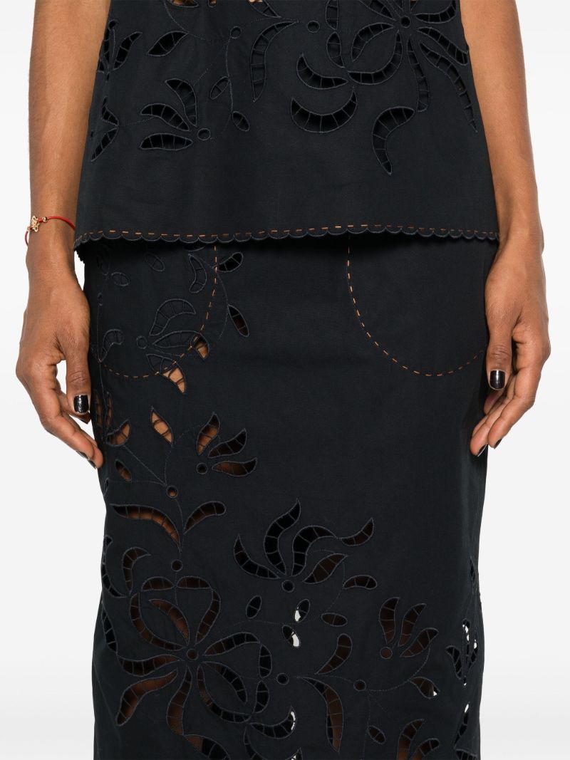 Black Cut-embroidered Cotton Pencil Skirt