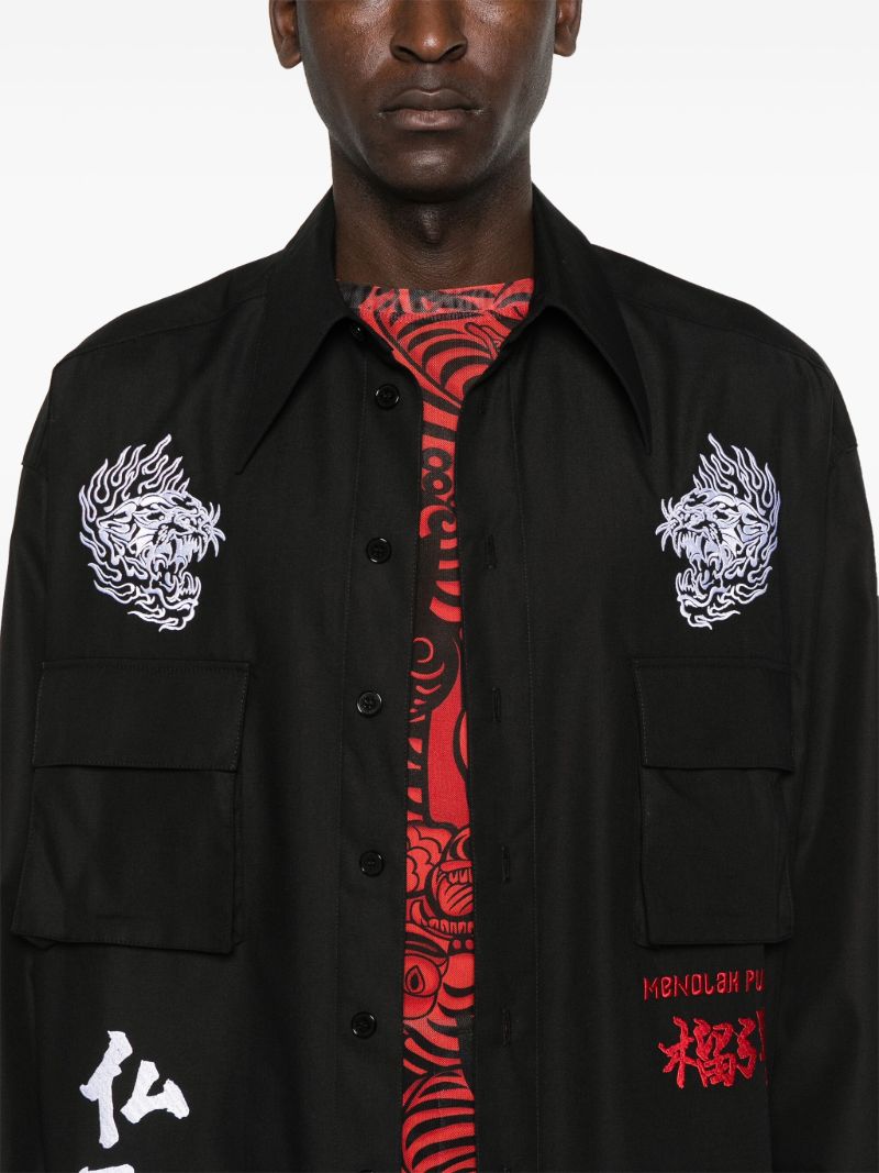 Black Artwork Embroidery Long Shirt