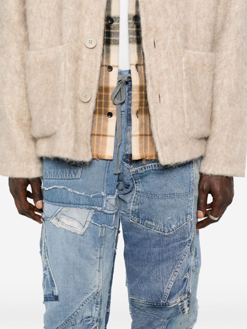 Blue Patchwork Straight-leg Jeans