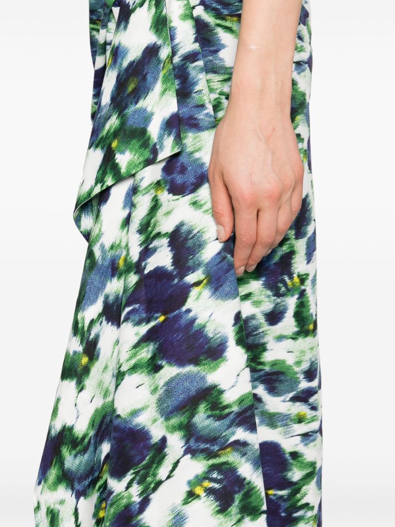 White Floral-print Midi Skirt