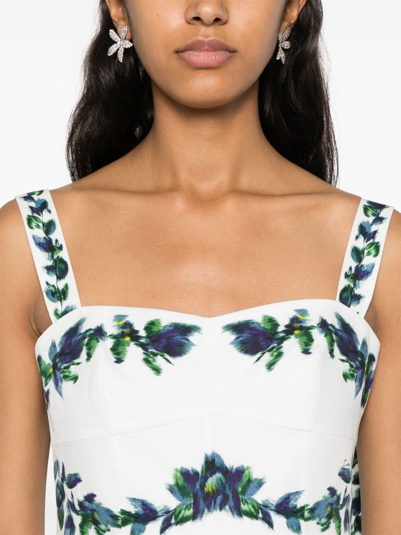 White Floral Print Cotton Dress