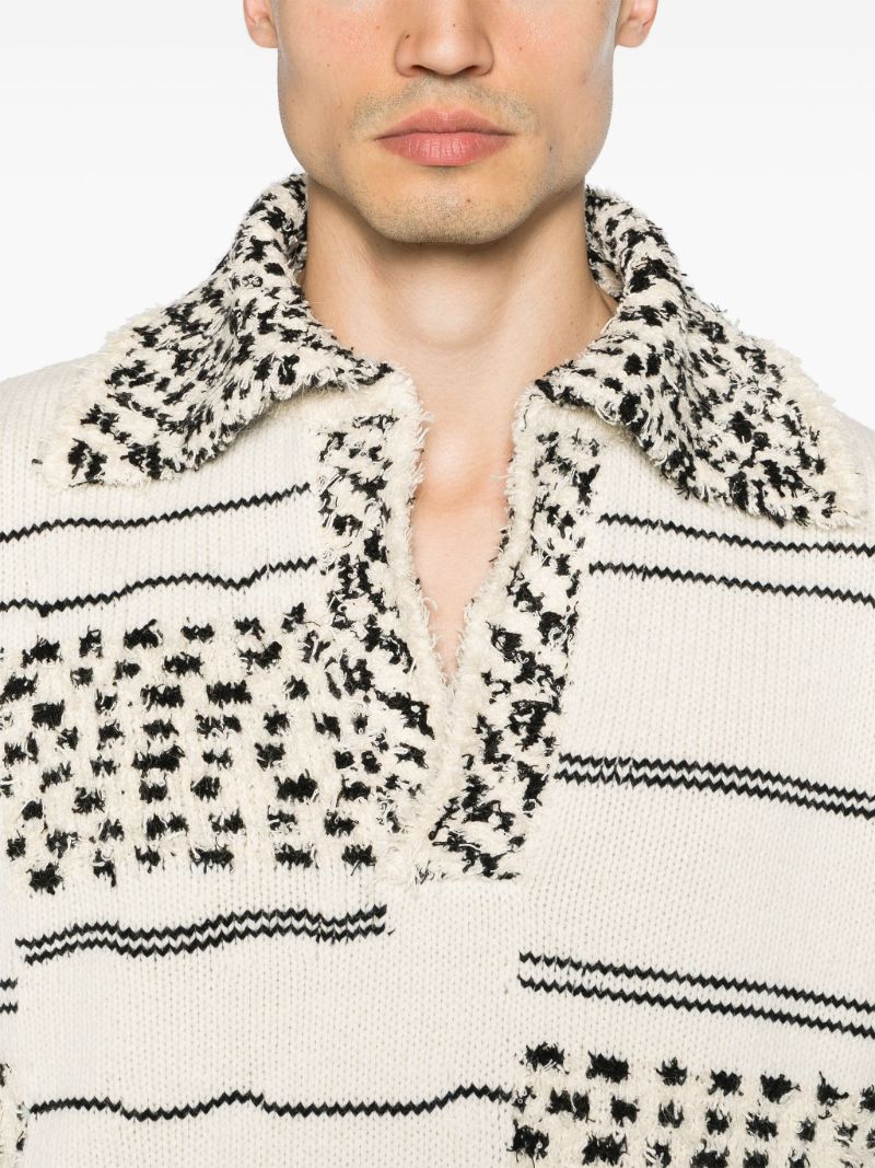 Neutral Striped Knit Polo Jumper