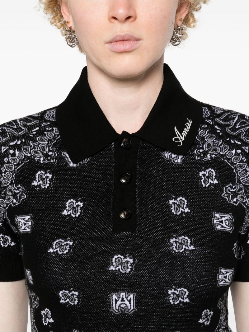 Black Bandana-jacquard Knitted Polo Top