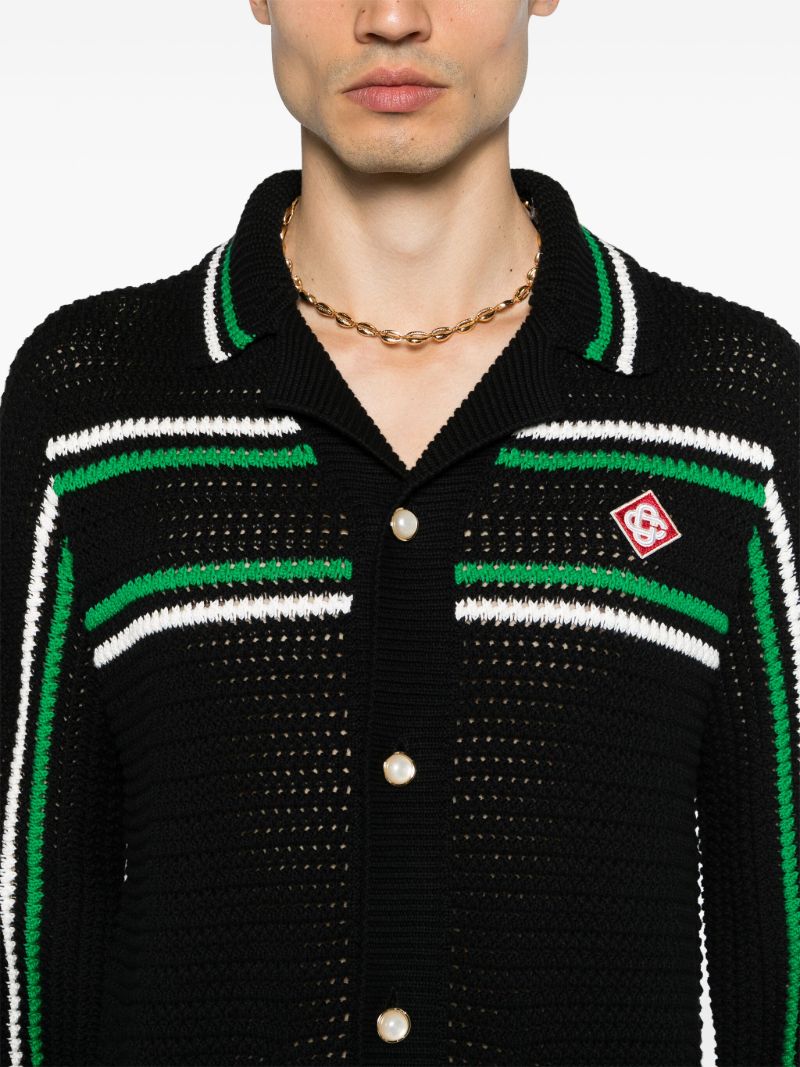 Black Striped Detailing Cotton Cardigan
