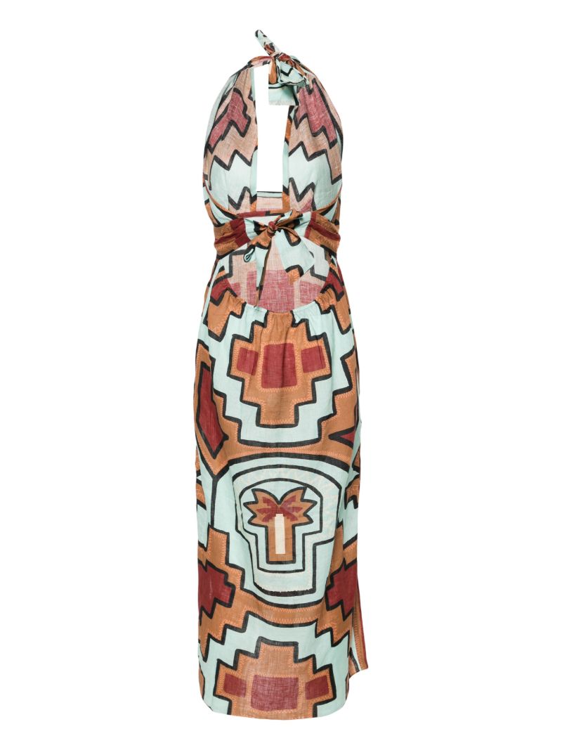 Brown Energetic Patterns Linen Dress