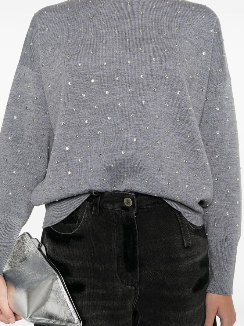 Grey Crystal-embellished Wool Jumper