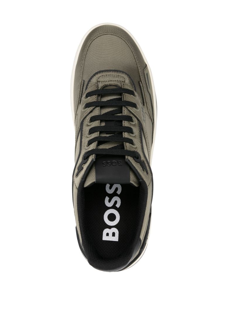 Olive Green and Black Panelled Lace-up Sneakers