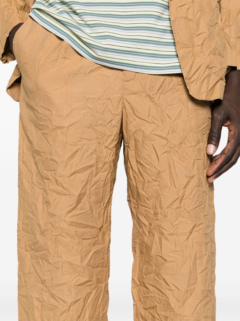 Brown Crinkled Straight-leg Trousers