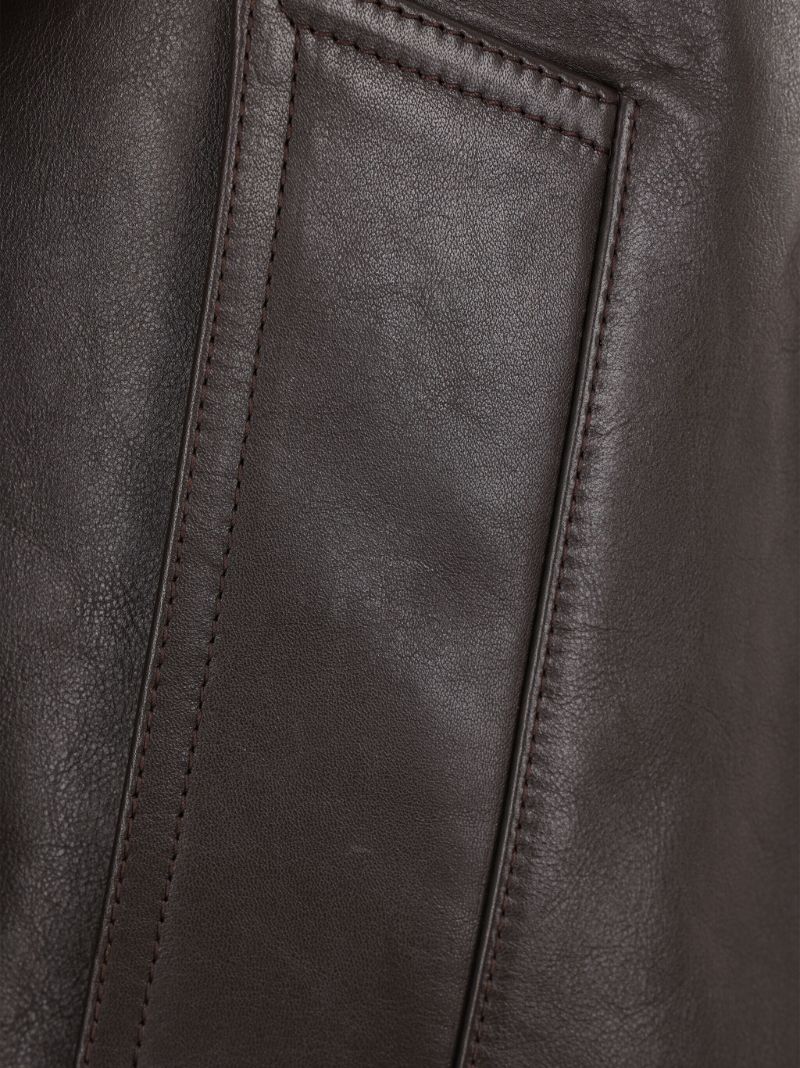 Brown Contrast-collar Leather Jacket