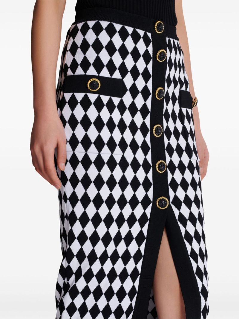 Black and White Diamond-jacquard Skirt