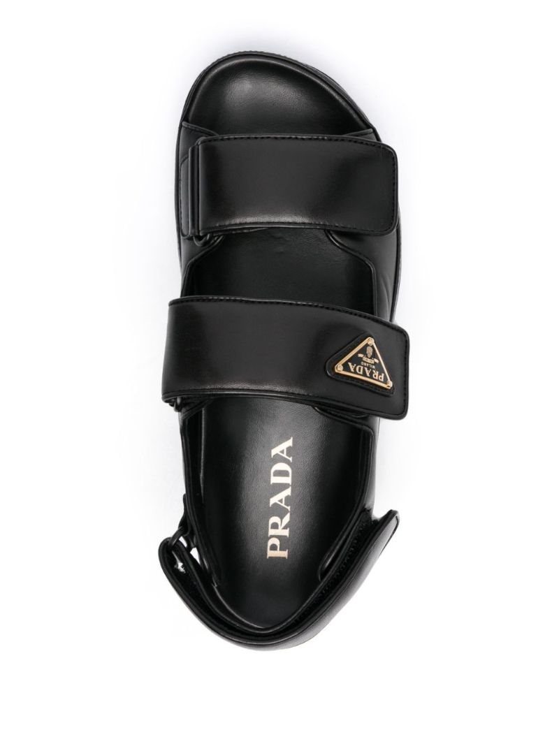 Black Triangle Logo Leather Sandals