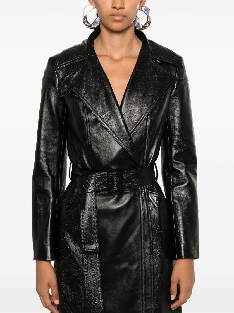 Moonogram-debossed Leather Trench Coat
