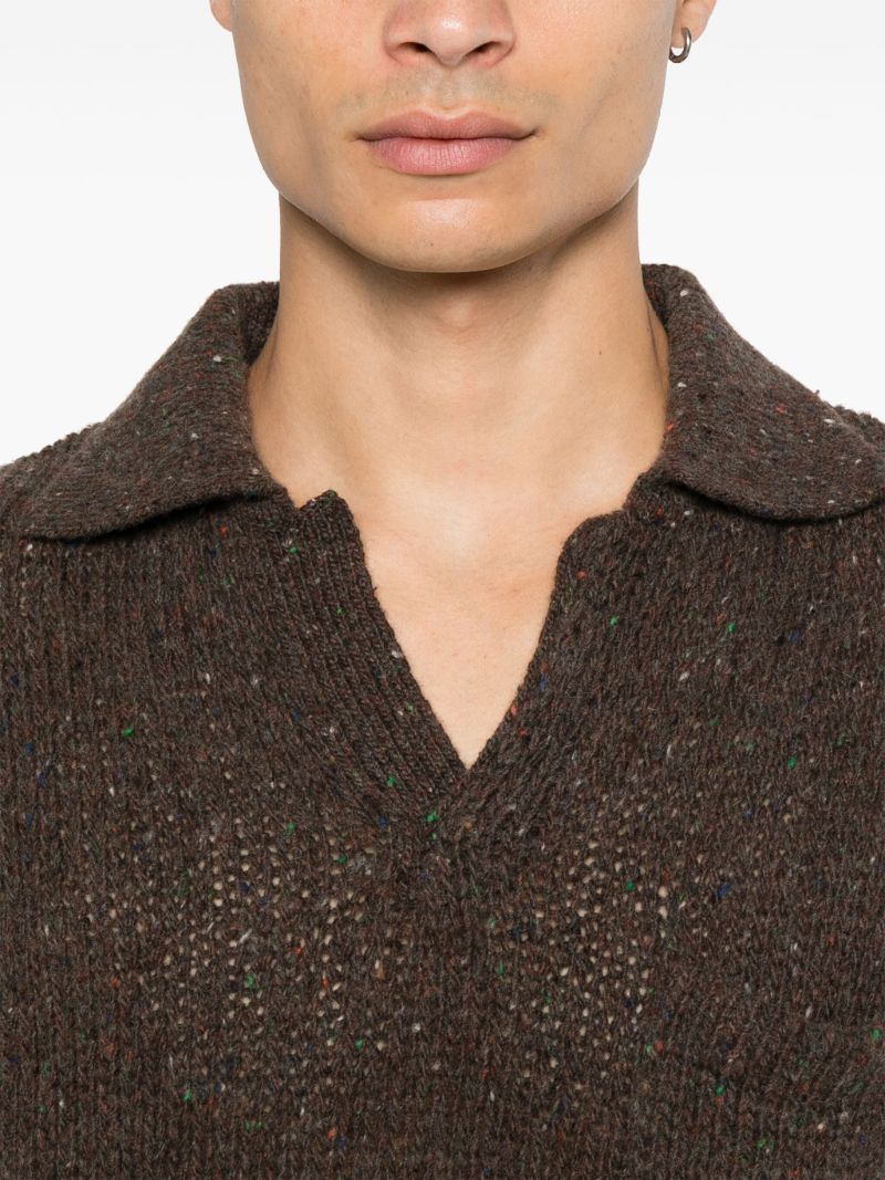 Brown Pointelle-knit Top